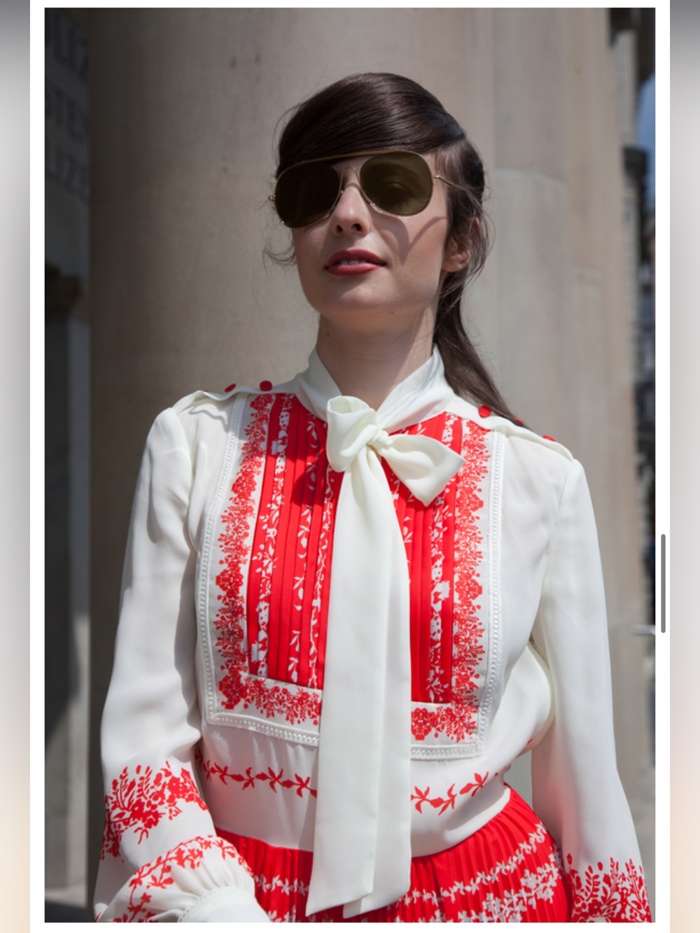 Self-Portrait Cream and Red Maxi Skirt and Blouse Set